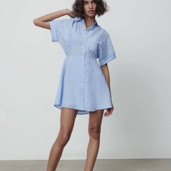 Zara Dresses & Skirts - HP⭐️ Zara blue button down t shirt dress